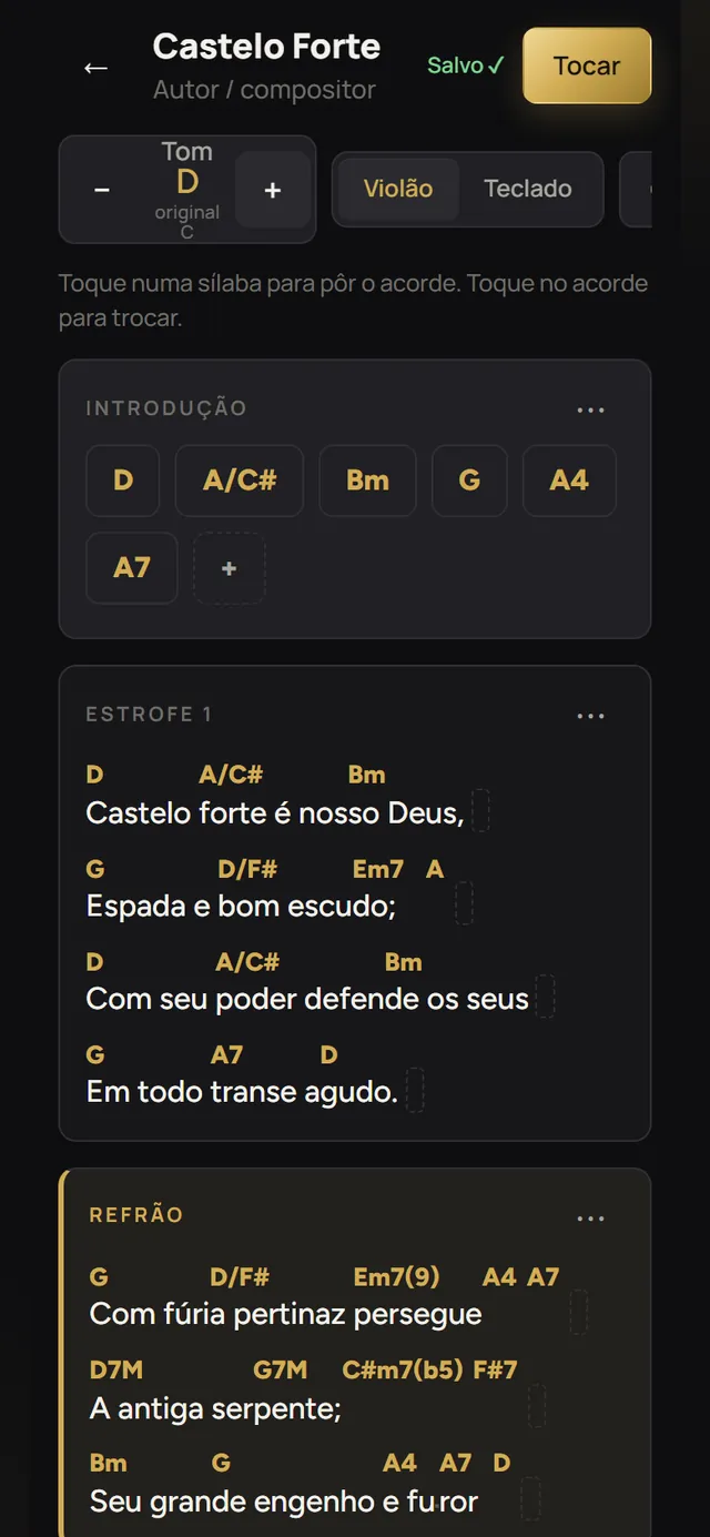 A música em Ré no celular